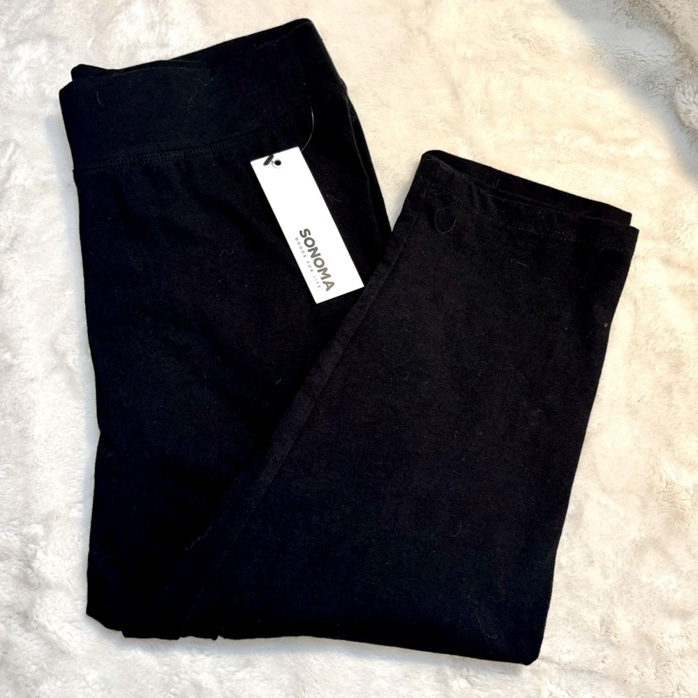 NWT Sonoma Capri Leggings Small Black Comfort Waist Stretchy Cotton Lightweight